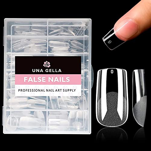 UNA GELLA Capsule Americaine Ongles Carrée, 216 Pièces 12 Tailles Extrémités Préformées en Acrylique Transparent Autocollant Home Art DIY