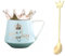 Nordische Kaffeetasse, kreative Tasse, Krone, Keramikbecher mit Deckel und Löffel, Keramiktopf, Bauchbecher kann als Geschenk verschenkt werden (Blau)