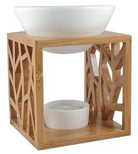 BEEMEN Shuaivibes Moderne Duftlampe Venus Teelicht mit Kerzenhalter, Aromalampe und Aromabrenner für Duftöl und Duftwachs mit Abnehmbarer Keramikschale und Holzgestell