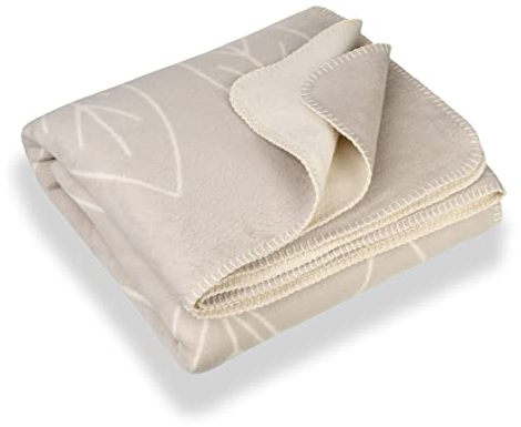 RIEMA® Kuscheldecke BENTE - weiche Baumwolldecke mit Blättern 100% Bio-Baumwolle - beiges Plaid Made in Germany - 150x200 cm (beige)