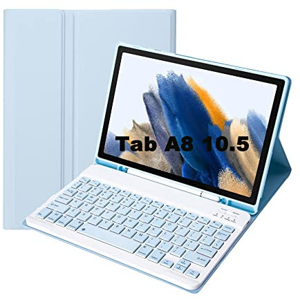 Vowor Tastiera Tablet Per Samsung Galaxy Tab A8 10.5 2021 (SM-X200/X205) Custodia, Rimovibile Magnetica Pelle Cover con Tastiera Bluetooth Wireless Keyboard Per Samsung Galaxy Tab A8 (Blu)