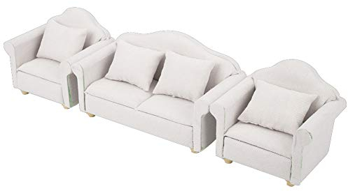 CHICIRIS 3-teiliges Puppenhaus-Couch, 1:12 Mini-Puppenhaus-Möbel, handgefertigt, Sofakissen-Set, Puppenhaus-Möbelzubehör Weiß