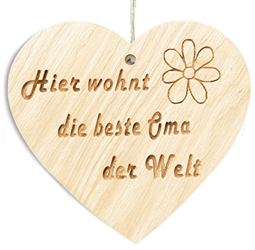 Familie Herz Hier wohnt die beste Oma der Welt. Schild Dekoschild Herzschild Holzherz Holzschild 10 x 10cm Geschenk für die Familie Spruch Geschenk Holz Geschenk Ein Geschenk für die Familie