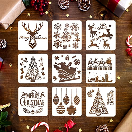 9 Stück schablone weihnachten Set, Zeichenschablonen Malschablonen Wiederverwendbar Schablonen für Zeichnen Sprühen DIY Weihnachtsdekoration