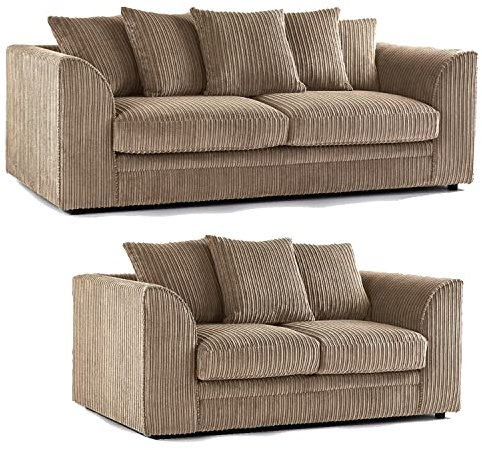 New Luxor Coffee Fabric Sofa Suite 3 Seater and 2 Seater Soft Jumbo Cord Sofa Set For Living Room (Coffee, 3 + 2 Sofa Suite)