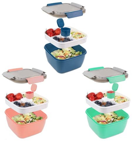 Bugucat Brotdose mit Fächern 1500ML 3 Set,Brotzeitdose Lunchbox für Kinder Erwachsene Salatbehälter Salatbox To Go Auslaufsicher,Bento Box Snackbox mit 4 Fächern,Salatschüssel für Schule Büro BPA-Frei