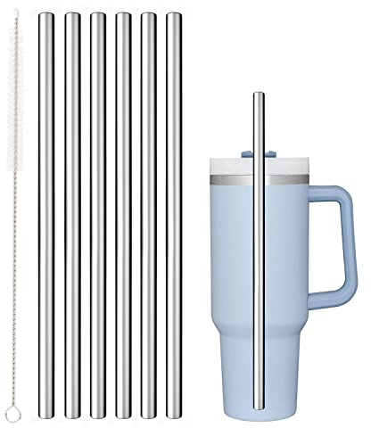 Stainless Steel Straw Replacement for Stanley 40 oz 30 oz Adventure Quencher Travel Tumbler Cup, 6 Pack Reusable Straws with Cleaning Brush Compatible with Stanley Tumbler Cup Accessories