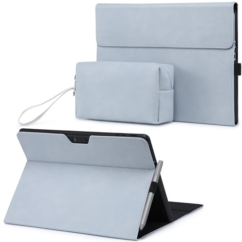 HYZUO Hülle für Surface Pro 11 2024, Surface Pro 10 2024, Surface Pro 9 2022, Mehrwinkelbetrachtung Folio Ständer mit Stylus Halter, Kompatibel mit Typ Tastatur, mit Zubehörtasche, Blassblau