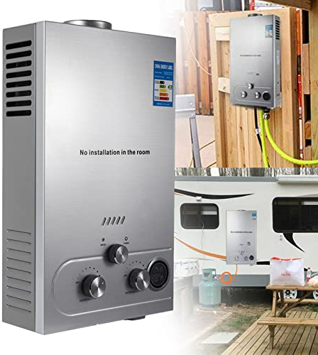 LMYYDES Portable Water Heater Propane Tankless, 18L 4.8GPM 36KW Propane Instant Hot Camping Shower Hot Gas Outdoor for RV Camping,65x35x16cm