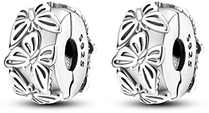 Parmuz Clip Spacer Charm for Bracelet 925 Sterling Silver Pave Lock Stopper Charm Bracelet Beads Pink Daisy Butterfly Cubic Zirconia Openable Beads Jewelry Gift for Woman