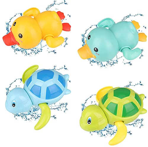 4 Stück Baby Wasserspielzeug, Badewannenspielzeug, Uhrwerk Schwimmbad Spielzeug, Badespielzeug Baby ab 1 Jahr, für Kleinkinder Jungen Mädchen