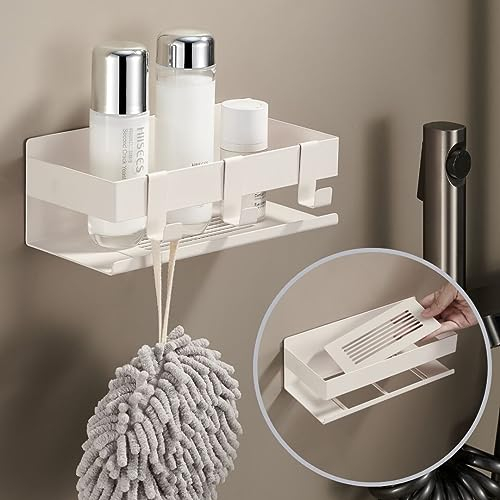 DEKAZIA® Estante de Ducha Sin Agujeros, Color Blanco y Beis
