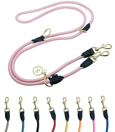 Hundeleine 3m VELVETIER® verstellbar für große & mittelgroße Hunde | Paracord Führleine | Nylon Doppelleine mit 2 Karabiner (Rose (Rosa), 3 m x 1.1cm)