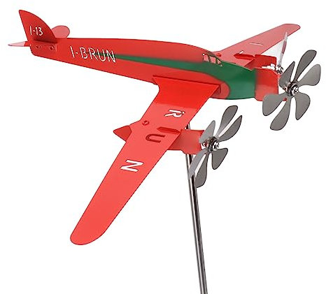 HEEPDD Mulino a per Aereo, Forma di Aeromobile in Metallo Girandola a 3D Rosso Antiruggine Liscio Aeroplano Mulino a Decorazione da Giardino per Garage Cupola Fienile