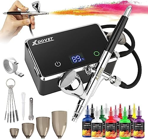 XDOVET Set di vernici per modellismo per aerografo 12 colori / 30ml, vernice per aerografo con colori metallici e neon, per principianti, idrorepellente e a rapida essiccazione per modelli di artisti