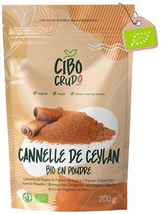 Cannelle en poudre bio moulue - 200 g. Cannelle de Ceylan en poudre biologique et végétalienne sans additifs ni conservateurs