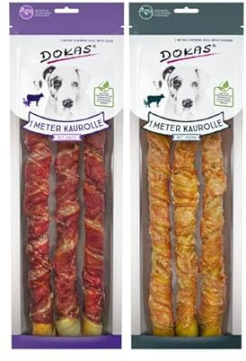 arelf Bundle Kaurolle 1m für Dokas Dog | bestehend aus 1x Ente 315g & 1x Huhn 315g | aus herzhafter Rinderhaut mit delikatem Brustfilet ummantelt | leckerer Hundesnack