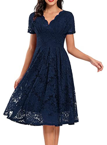 Robe Femme Rose Poudré Robe De Soirée De Mariage d'automne Et d'hiver Rétro Robes De Soirée Minces pour Dames Robe en Maille De Dentelle T-Shirts Robes pour Femmes (Blue, S)