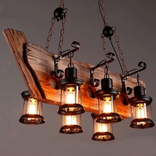 DHGIE Vintage Industrielle Pendelleuchte schwarz 90 cm aus Holz | Metall, Höhenverstellbar, E27 Leuchtmittel, Retro Kronleuchter, Für Wohnzimmer Esstisch Küche