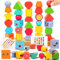 Holz Montessori Spielzeug,2 in 1 Holzspielzeug Sortierspiel Spielzeug,Montessori Kinderspielzeug,Entwicklungsspielzeug,Montessori-Spiele,Holz Spielzeug,Lernspiel Geschenk ab 2 3 4 5 Jahr Mädchen Junge