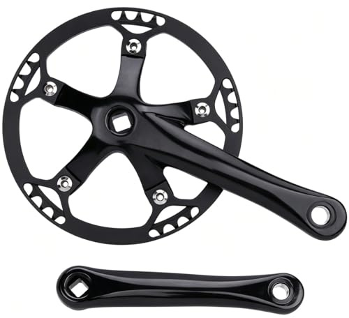 DHNCBGFZ 170 Mm Klappbare Fahrradkurbelgarnitur Single-Speed-Kurbelgarnitur 45T/47T/53T/56T/58T Kurbelarm 130 Vierkant-Kurbelarmset Integrierte Kurbelgarnitur Aus Aluminiumlegierung(Black,170mm 58T)