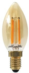 paul russells LED Filament Candle – Dimmable Small Edison Screw E14 Light Bulbs, 4.5Watt 423LM C35 Bulbs, 40w Equivalent, 2200K Extra Warm White Dimmer SES Energy Saving Chandelier Lamps, 1 Pack