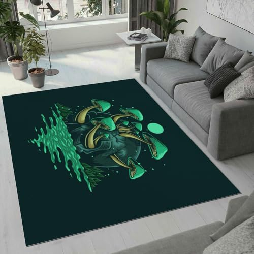 ROUSKI Schädel Teppich Wohnzimmer Schlafzimmer 3D Muster Design Gothic Totenkopf Teppiche rutschfest Waschbarer Kurzflor Teppich Grösse 60x90 cm Flauschig Weich Soft Home Outdoor Carpet Matte