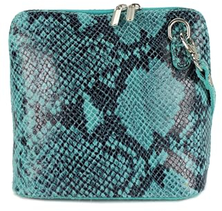 Belli italienische Ledertasche Damen Umhängetasche klein Handtasche Schultertasche Abendtasche in türkis snake - 17x16,5x8,5 cm (B x H x T)