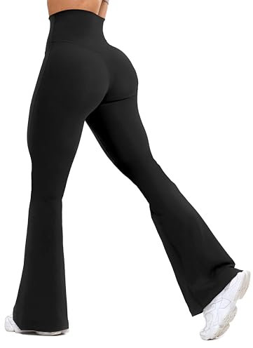 Unthewe Schlag-Leggings mit hoher Taille für Damen, Bauchkontrolle, Po, Lifting, Workout, Yoga, weites Bein, #1 Schwarz, M