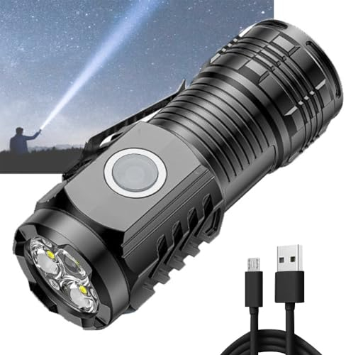 PKKP Mini-Taschenlampe mit dreiäugigem Monster, LED Wasserdicht Taschenlampe Extrem Helle, USB Aufladbar Taschenlampen mit 5 Lichtmodi, Mini Handlampe für Camping, Wandern, Notfall (A-Schwarz)