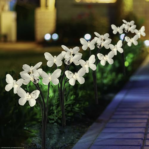 hellum 4er Set Schmetterling solar, Solarlichter für außen mit jeweils 5 warmweiße LED, solar Schmetterlinge Erdspiess, Solarlampen für außen Garten, LED Lampe mit Gartenstäben 350142