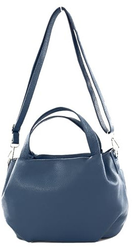 modamoda de T218 Damen Leder Henkeltasche Tragetasche Schultertasche handmade in Italy, Farbe:Saphirblau/Metall Gold