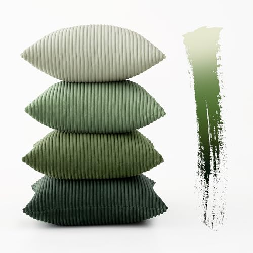 MIULEE Kordsamt Kissenbezug Weiche Kissenhülle Dekorative Sofakissen Quadratische Dekokissen Zierkissenbezug Gestreifte Kissenbezüge für Wohnzimmer 4 Stück 50x50cm Forest Green Series