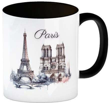 speecheese Wahrzeichen Paris Kaffeebecher in schwarz Eiffelturm Montmartre Design Ideal für Liebhaber von Louvre Notre-Dame Sacré-Cœur Triumphbogen Panthéon