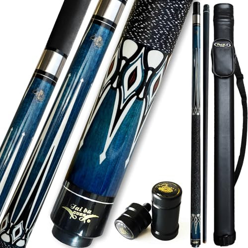 TaiBA Palo de billar de 2 piezas con funda 1 x 1, punta de 13 mm, 58 pulgadas, palo de billar profesional de madera dura de arce canadiense de 19 a 20 onzas (seleccionable), azul, negro, rojo, gris
