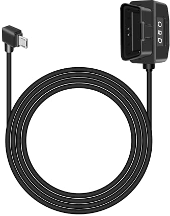 RIIEYOCA Automotive OBD Power Cable for Dash Cam, 90 Degree Right Angle Micro USB to OBD-II Hardwire Adapter with Switch Button Connector Plug and Play 24 Hours Surveillance/Acc Mode (11.5FT/3.5M)