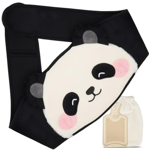 Fesaizwi Wärmflaschengürtel, 3in1 Wärmflasche Gürtel 1L Wärmflasche mit Bezug, Wärmeflasche Wärme Tier Hot Water Bottle Perfekt für Rücken, Bauch und Nacken (Panda)