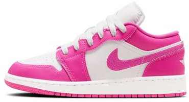 Bambini Grandi Air Jordan 1 Basso (GS), Rosa fuoco/Iris Whisper-bianco, 4 Big Kid