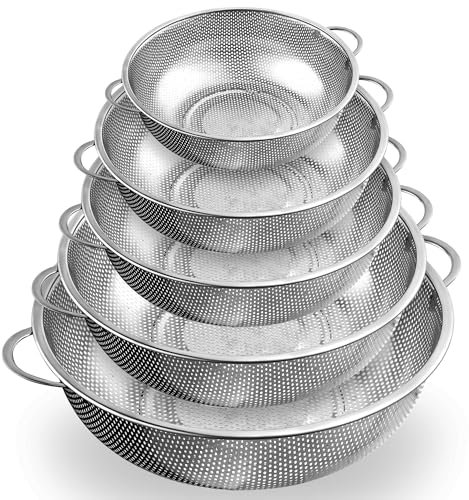 Lot de 5 Passoire Cuisine Inox Micro-PerforéE Avec Poignées Pour égouttage Rapide - Pour PâTes, Fruits, Riz, Légumes