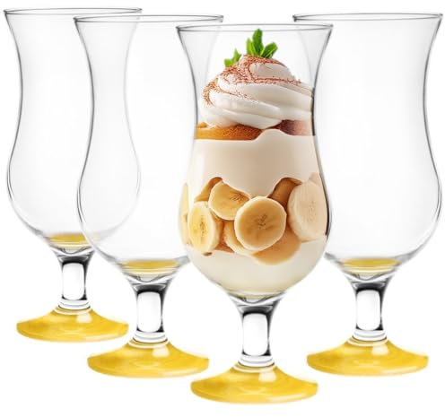 Glasmark Krosno Lot de 4 verres à cocktail Long Drink Cocktail Gin Bière Eau Long Drink Verres à cocktail Verre à eau Verre à smoothie Dessert Passe au lave-vaisselle Jaune 4 x 420 ml