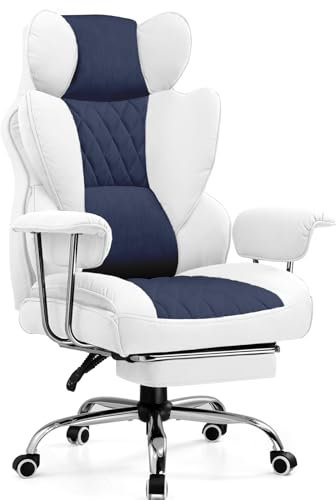 GTPLAYER Gaming Chair, Executive Office Desk Ergonomic Computer Chair with Footrest Heavy Duty High Back Lumbar Support Home Recliner Swivel Chairs (Light Blue-White)