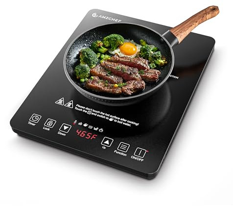AMZCHEF Portable Induction Cooktop 20 Temperature & Power Levels, 1800W Induction Stove Burner with 6.8 Heating Coil, Low Noise Hot Plate Single Electric Cooktops Countertop Stove with Timer