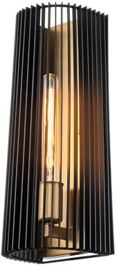 Licht-Erlebnisse Wandlampe Metall H: 43,2 cm in Messing Schwarz E27 Modern Lamellen Schirm Wandleuchte Wohnzimmer Flurlampe Hotelleuchte