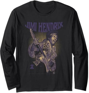 Jimi Hendrix Playing Guitar Purple Yellow Long Sleeve T-Shirt