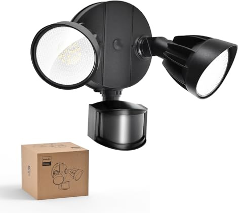 Philips Lihgt 44W 4200LM Outdoor Security LED with PIR Motion Sensor Daylight Flood Light 5000K IP65 Waterproof Sunset Sunrise 2 Heads 4 Modes