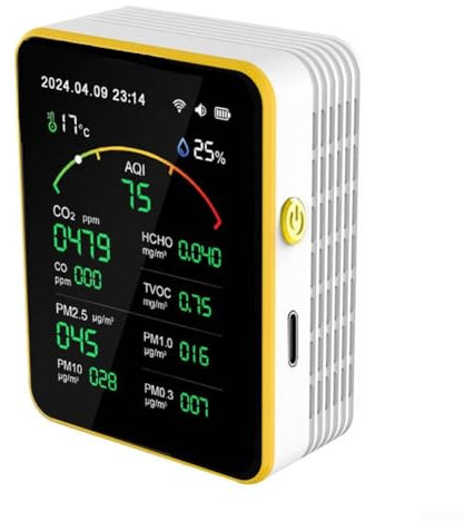 Tuya-WiFi 15-in-1 Luftqualitätsmessgerät, Luftqualitätsmessgerät, Luftqualitätsmesser für Formaldehyd/Co2/TVOC/TEMP/HUMI, wiederaufladbare SmartHome Luftqualitätsdetektoren (weiß)