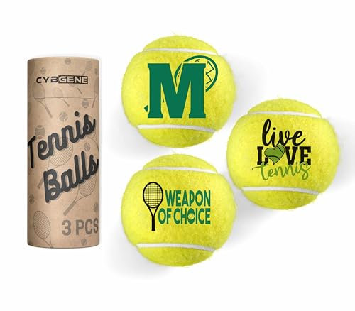 CybGene Tennisgeschenke, personalisierter Tennisball, Set mit 3 einzigartigen Tennisbällen mit Geschenkpaket, perfekt für Tennis-Teamkollegen, Partner - Initiale M