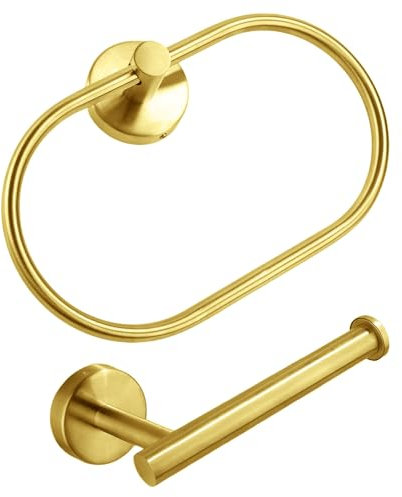Gold Hand Towel Holder 2-Set - Gold Towel Ring and Toilet Roll Holder 09-0209