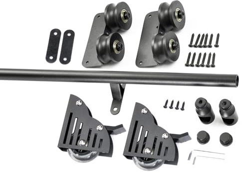 Kit de herramientas de escalera deslizante para biblioteca con rodillo de suelo, riel de tubo redondo de acero de metal negro, 3.3 pies y 24 pies, juego completo de accesorios de pista rodante para