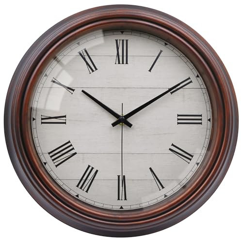 VIKMARI Landhausstil Braun Wanduhr, 30cm Römische Ziffern Geräuschlos Batteriebetrieben Wanduhr für Wohnzimmer Schlafzimmer Küche Büro